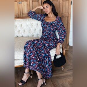 Emerson Fry Blue and Red Floral Long Sleeve Dress
